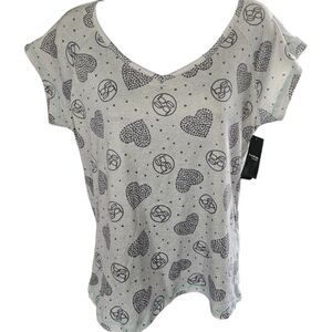 NWT Bebe Sleepwear Logo Heart V-Neck Short Sleeve Top